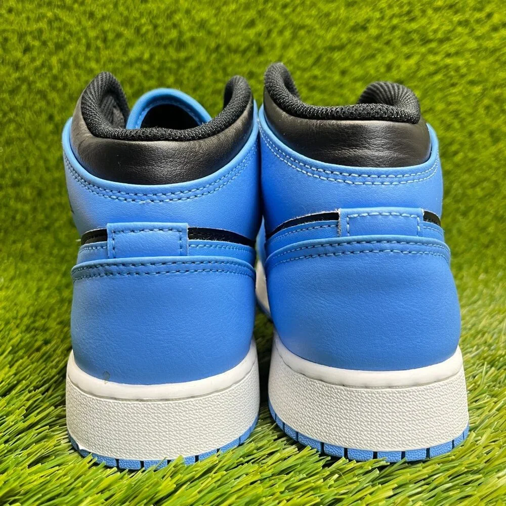 Nike Air Jordan 1‎ Mid Boys Size 6.5Y Blue Black White Basketball Shoes Sneakers